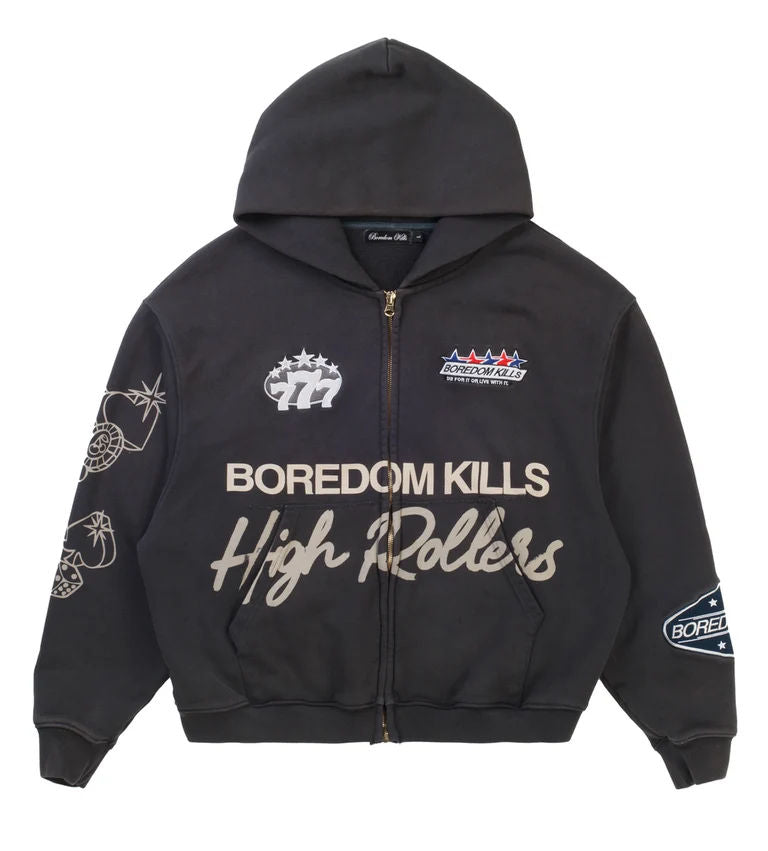 Boredom Kills High Rollers Zip Up Black