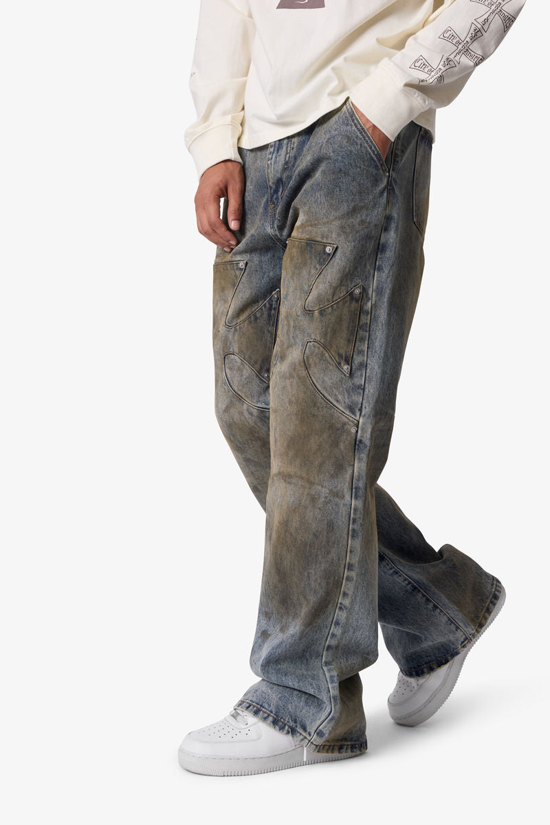 MNML Oil Stain Iron Cross Denim Blue