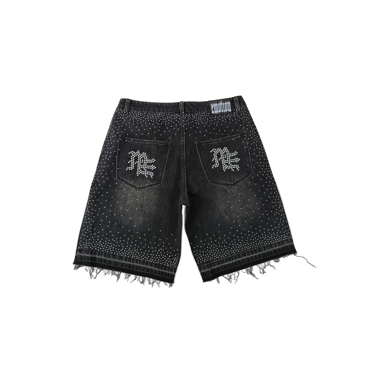 Mixed Emotion Black ME Rhinestone Denim Shorts Black