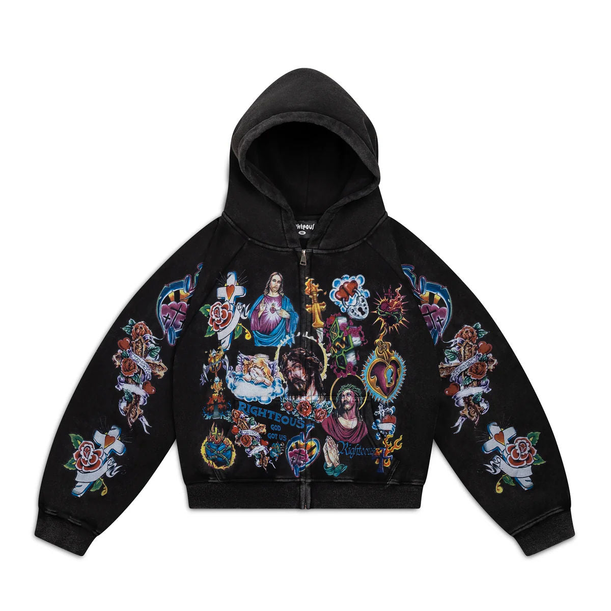 We Are Righteous Risen King Cropped Zip Black