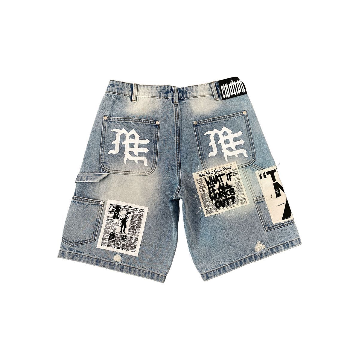 Mixed Emotion Blue “AI” Denim Shorts