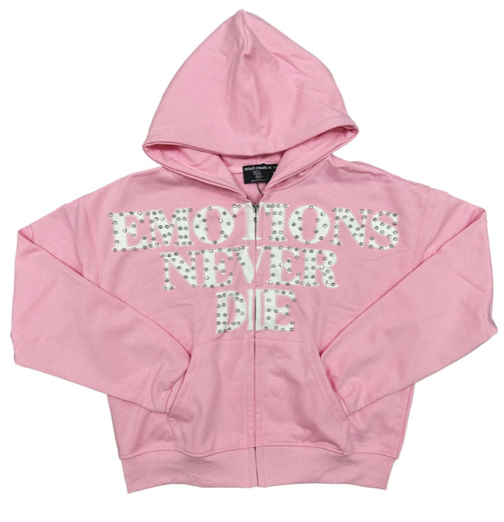Mixed Emotion Pink 'End' Rhinestone Hoodie