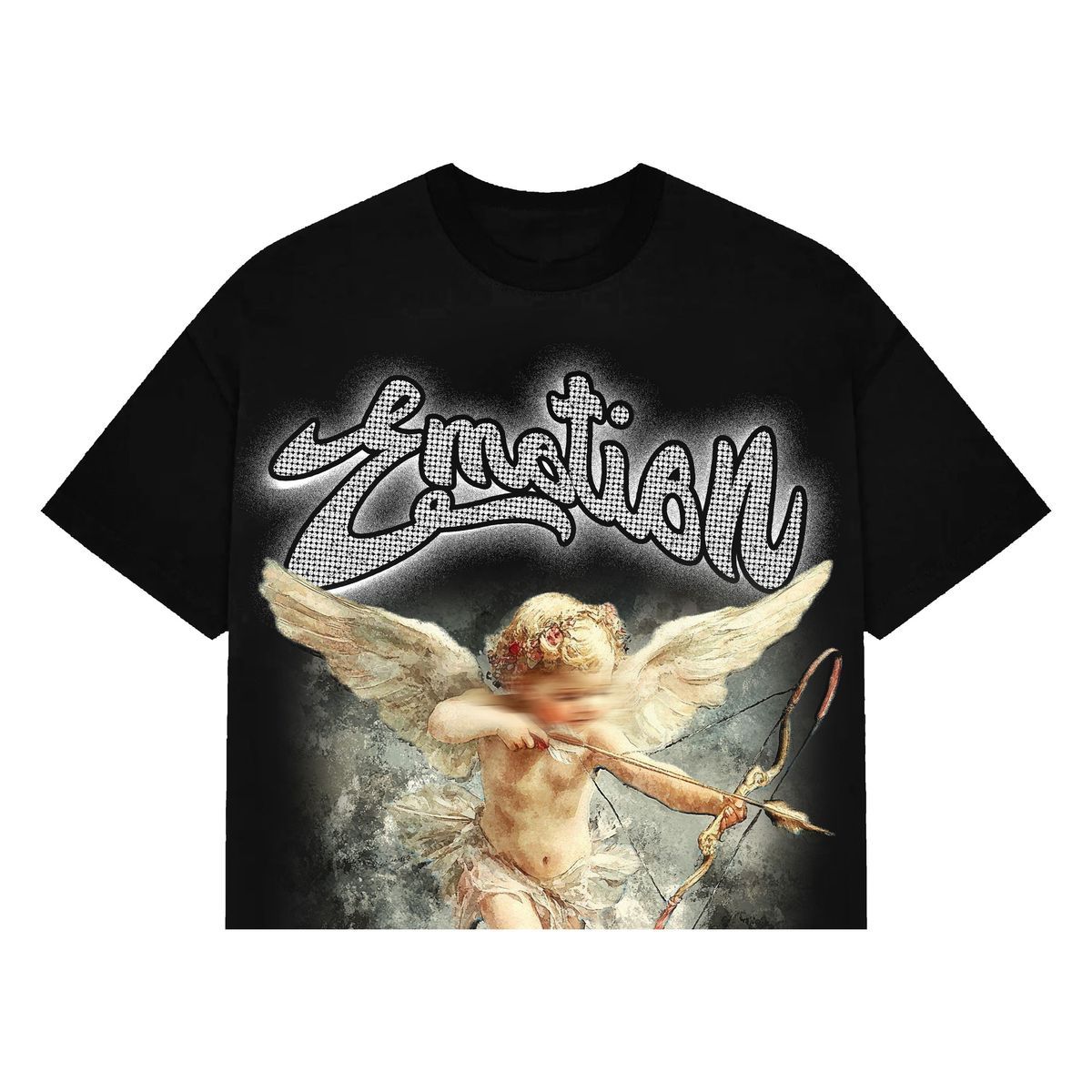 Mixed Emotion Black "Rhinestone" Cropped Tee Cupid