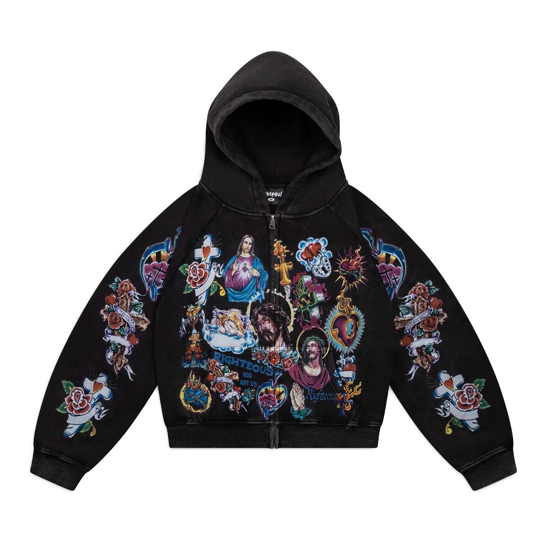Risen King Cropped Zip Black