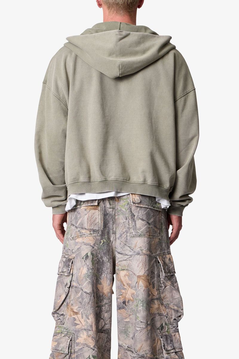 MNML Vintage Washed Zip Up Hoodie Olive