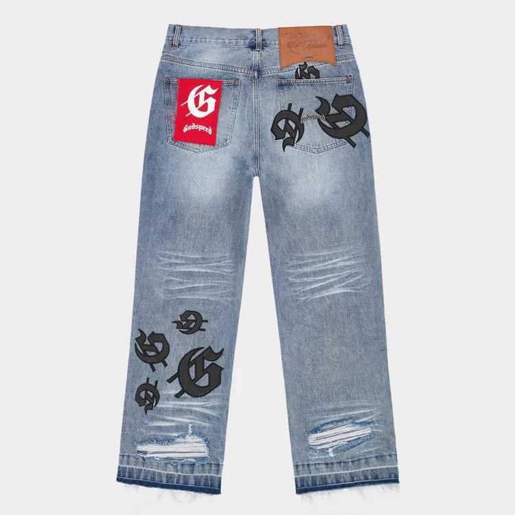 GodSpeed Scattered GS Logo Denim Blue Wash