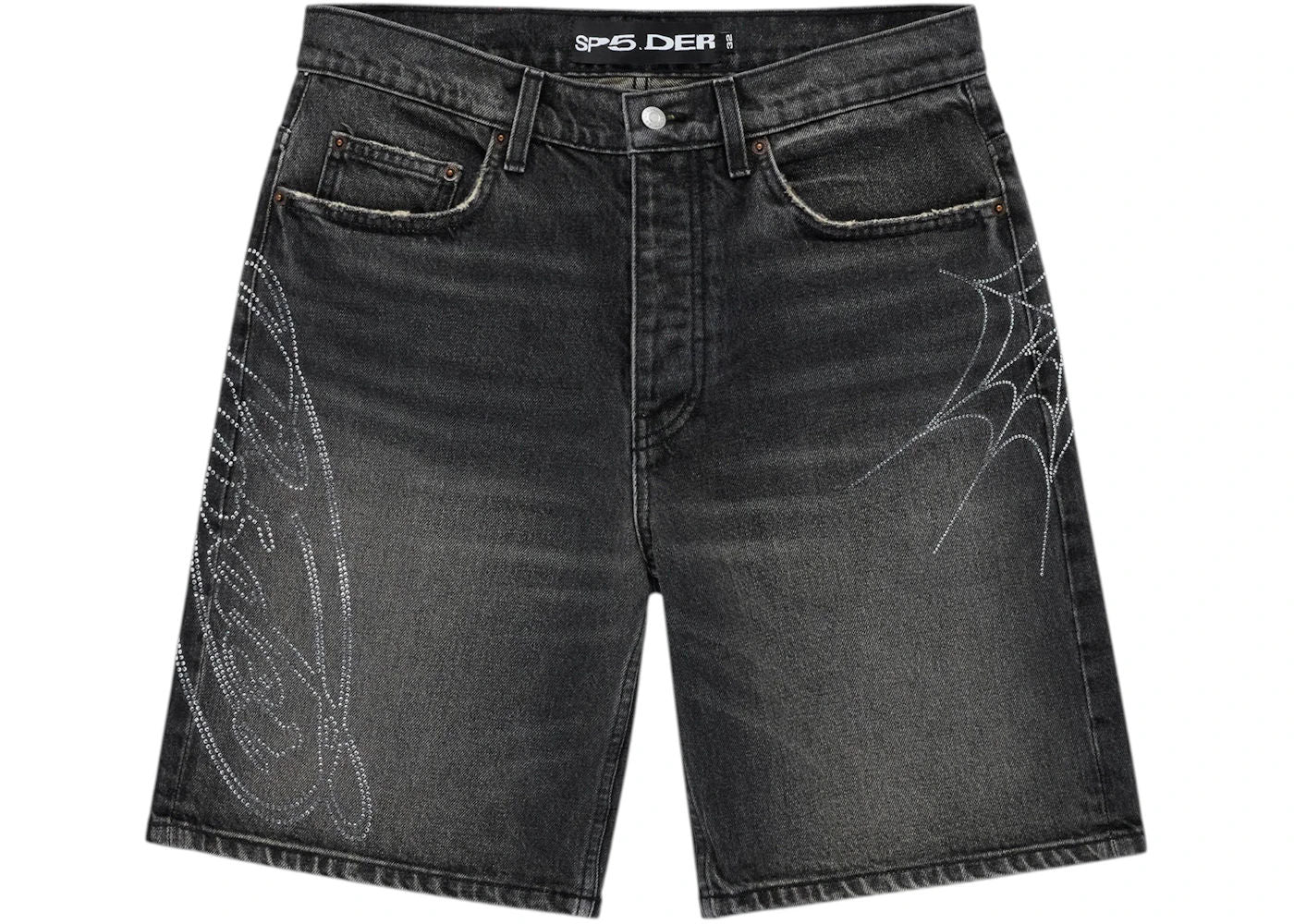 Sp5der Script Web Denim Short Black