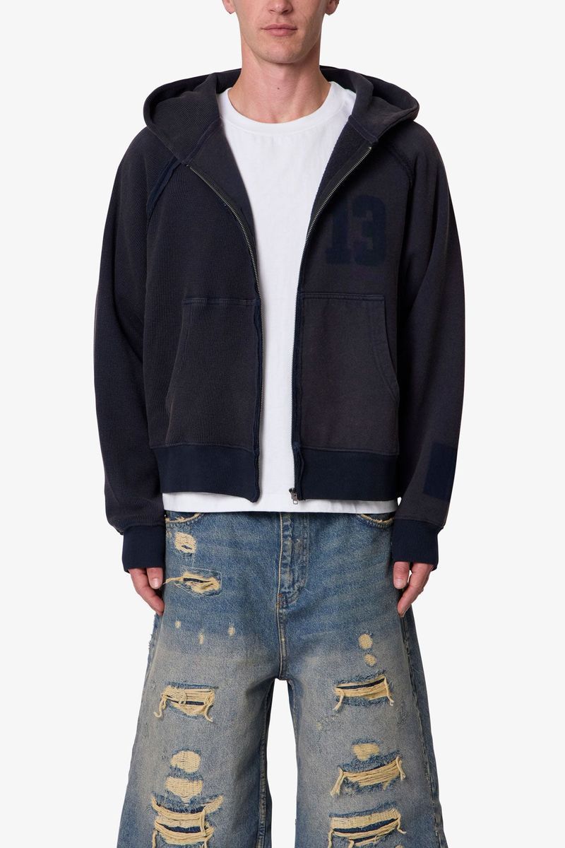 MNML Half & Half Zip Up Hoodie  Washed Black
