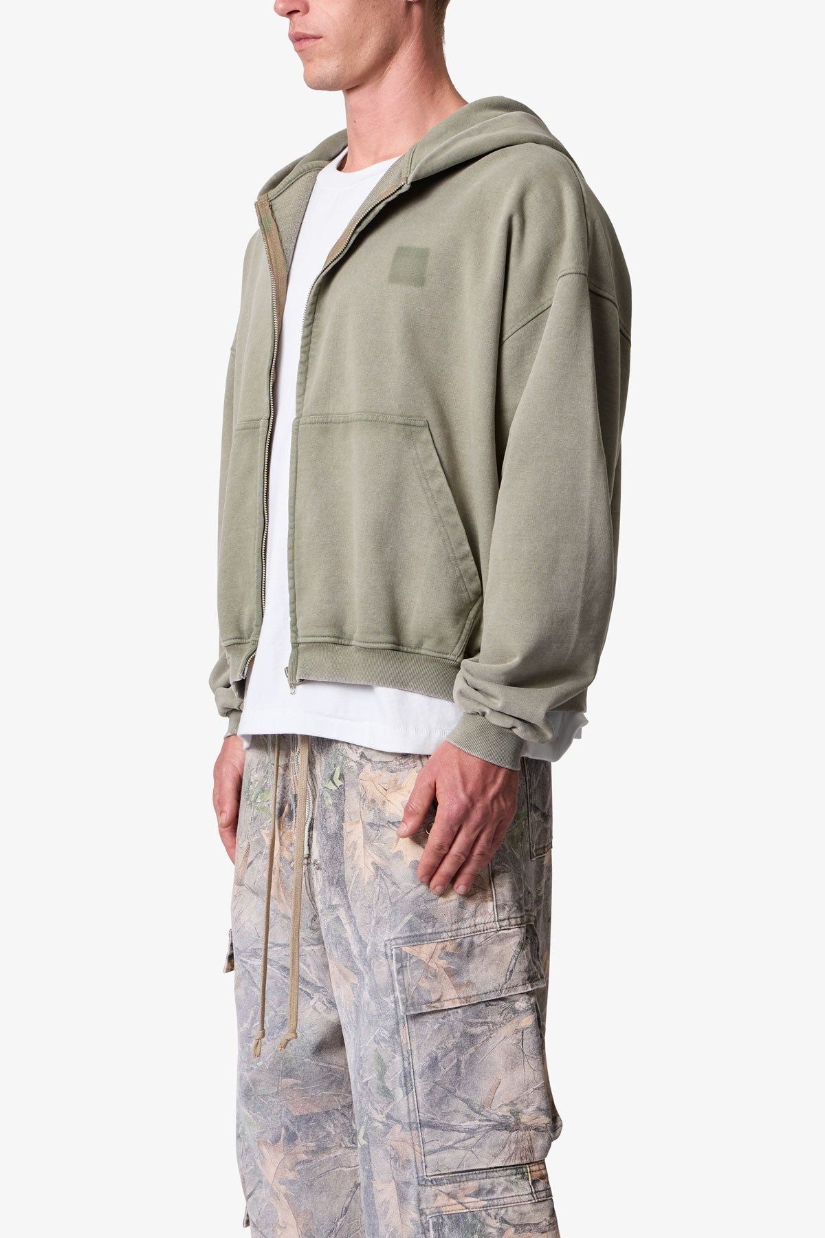 MNML Vintage Washed Zip Up Hoodie Olive