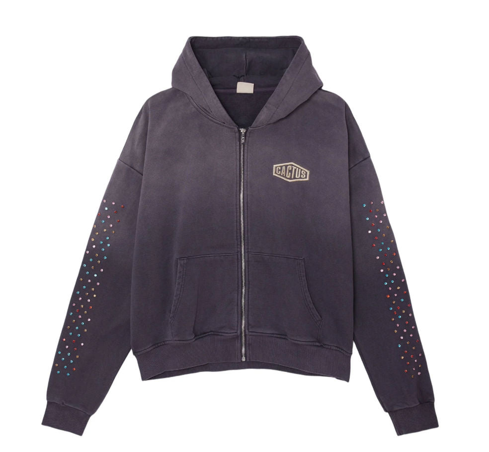 CRYSTAL CACTUS ZIP HOODIE - VINTAGE BLACK