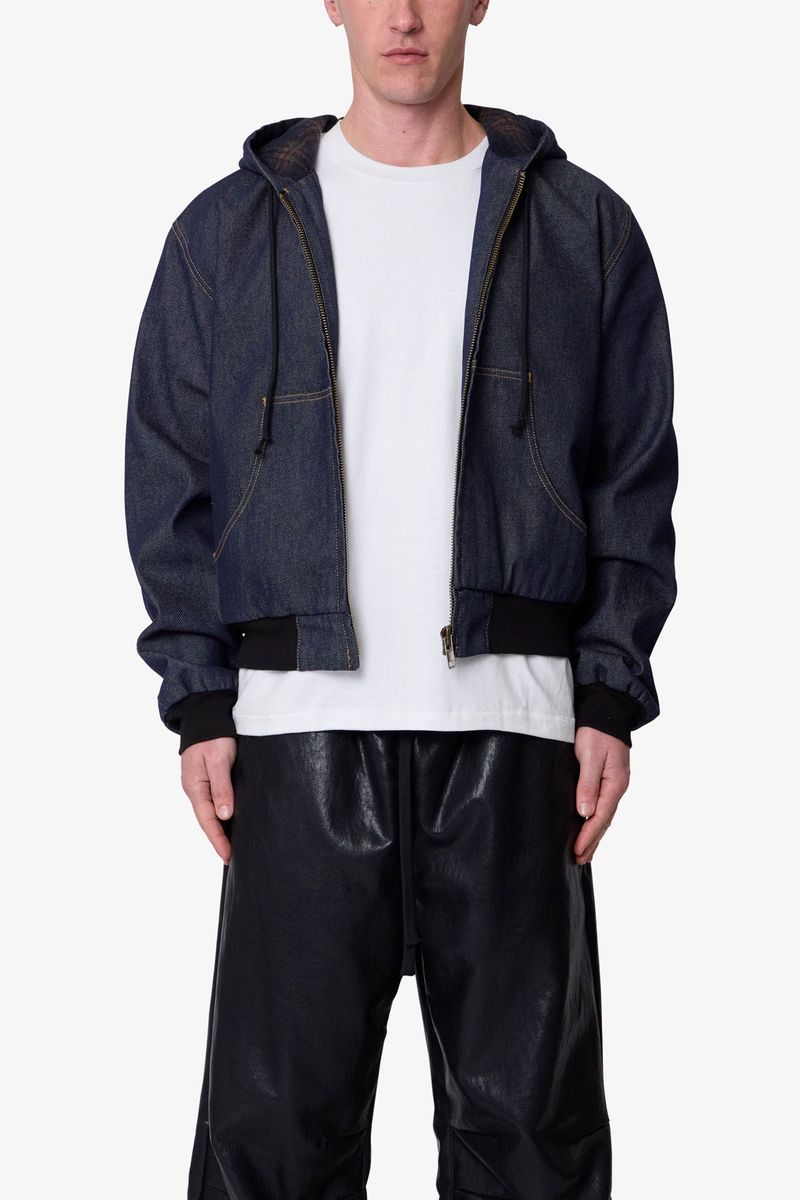 MNML Raw Hooded Denim Jacket Rinsed Indigo