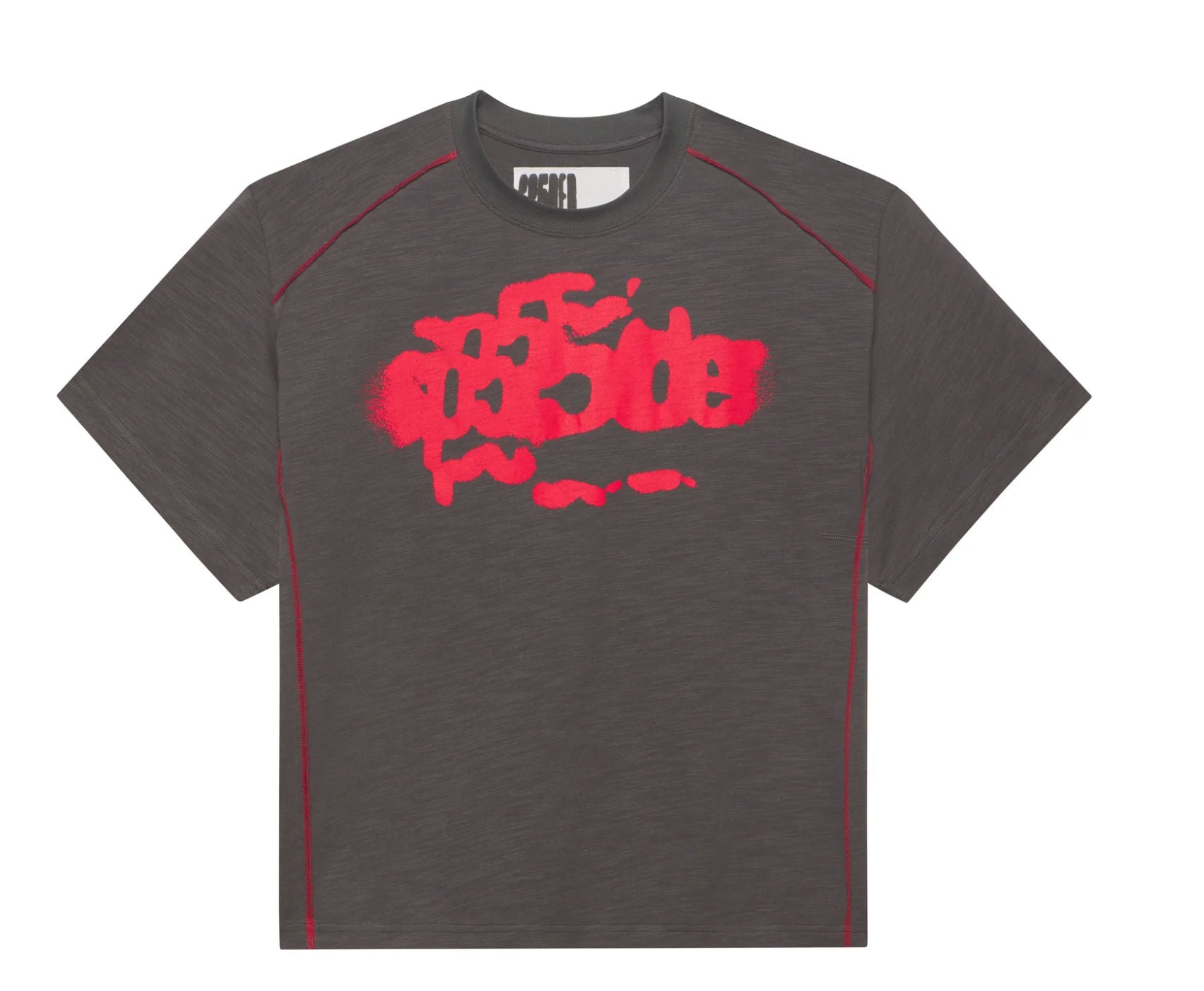 Sp5der Contrast Stitch Slub Tee Slate Grey