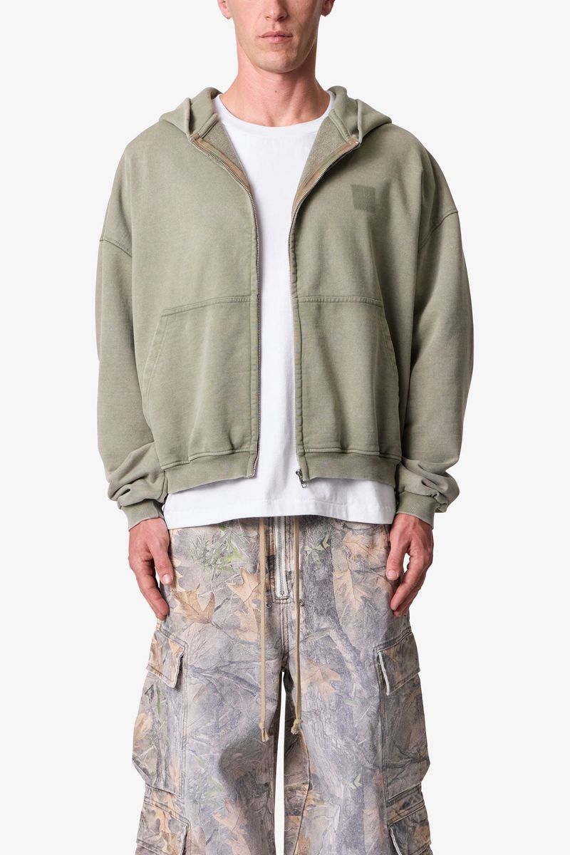 MNML Vintage Washed Zip Up Hoodie Olive