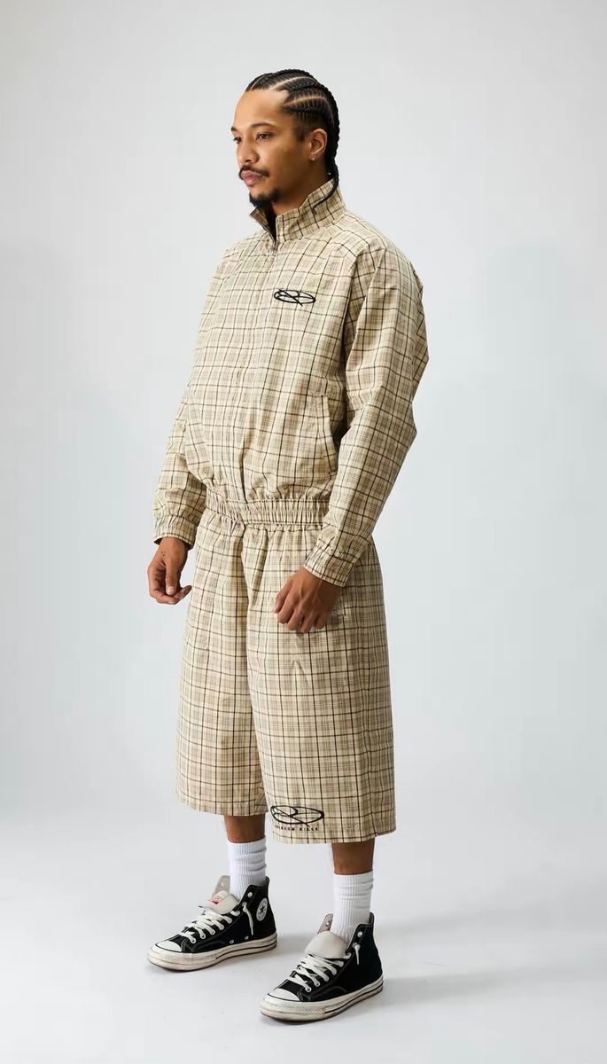 Boredom Kills Lounge Plaid Track Jacket Cream