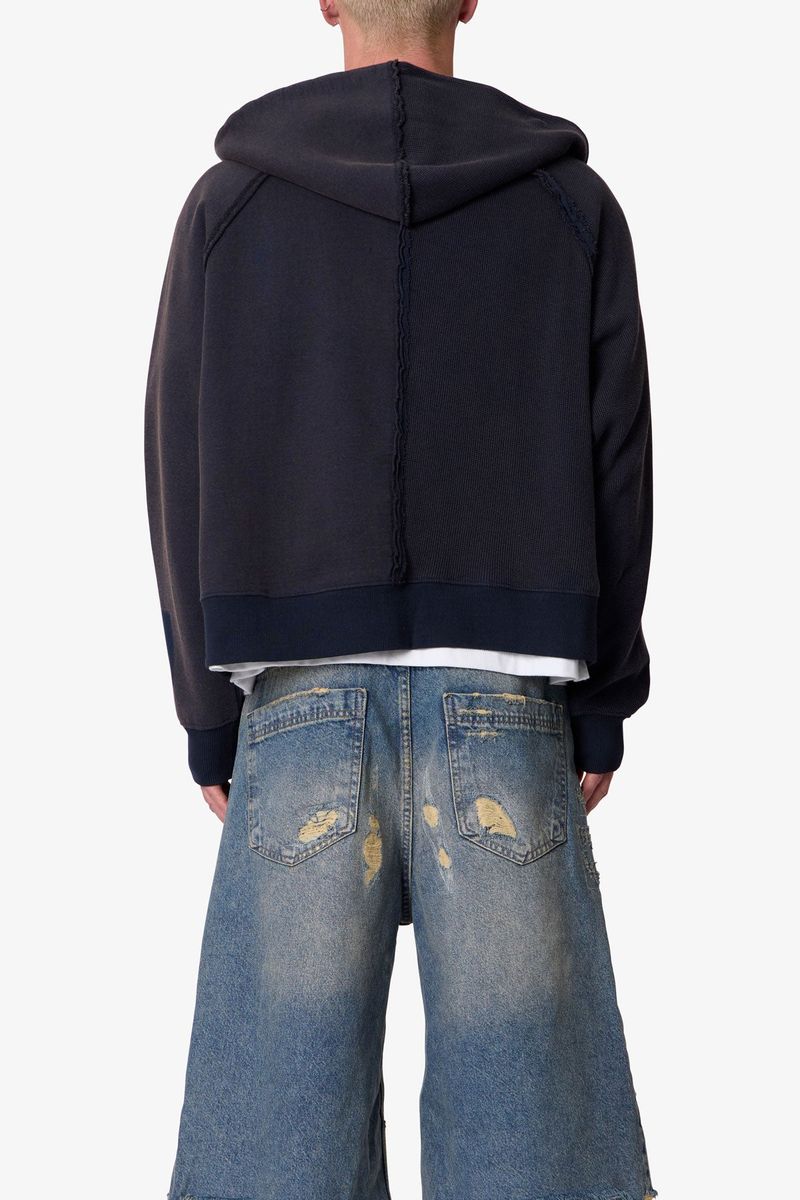 MNML Half & Half Zip Up Hoodie  Washed Black