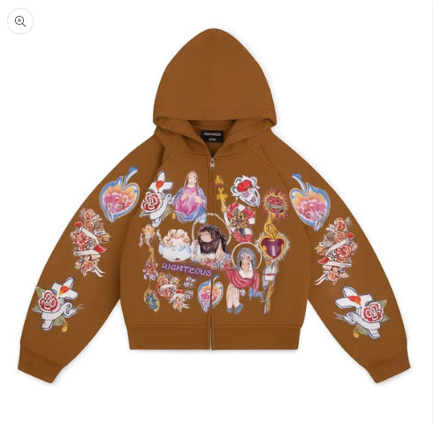 We Are Righteous Risen King Cropped Zip-Up Hoodie Brown