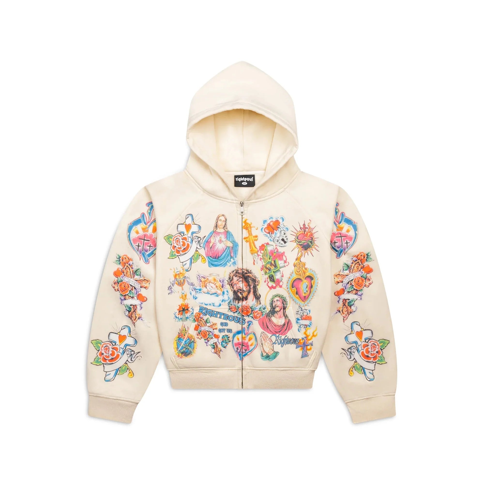 Risen King Cropped Zip-Up Hoodie Cream
