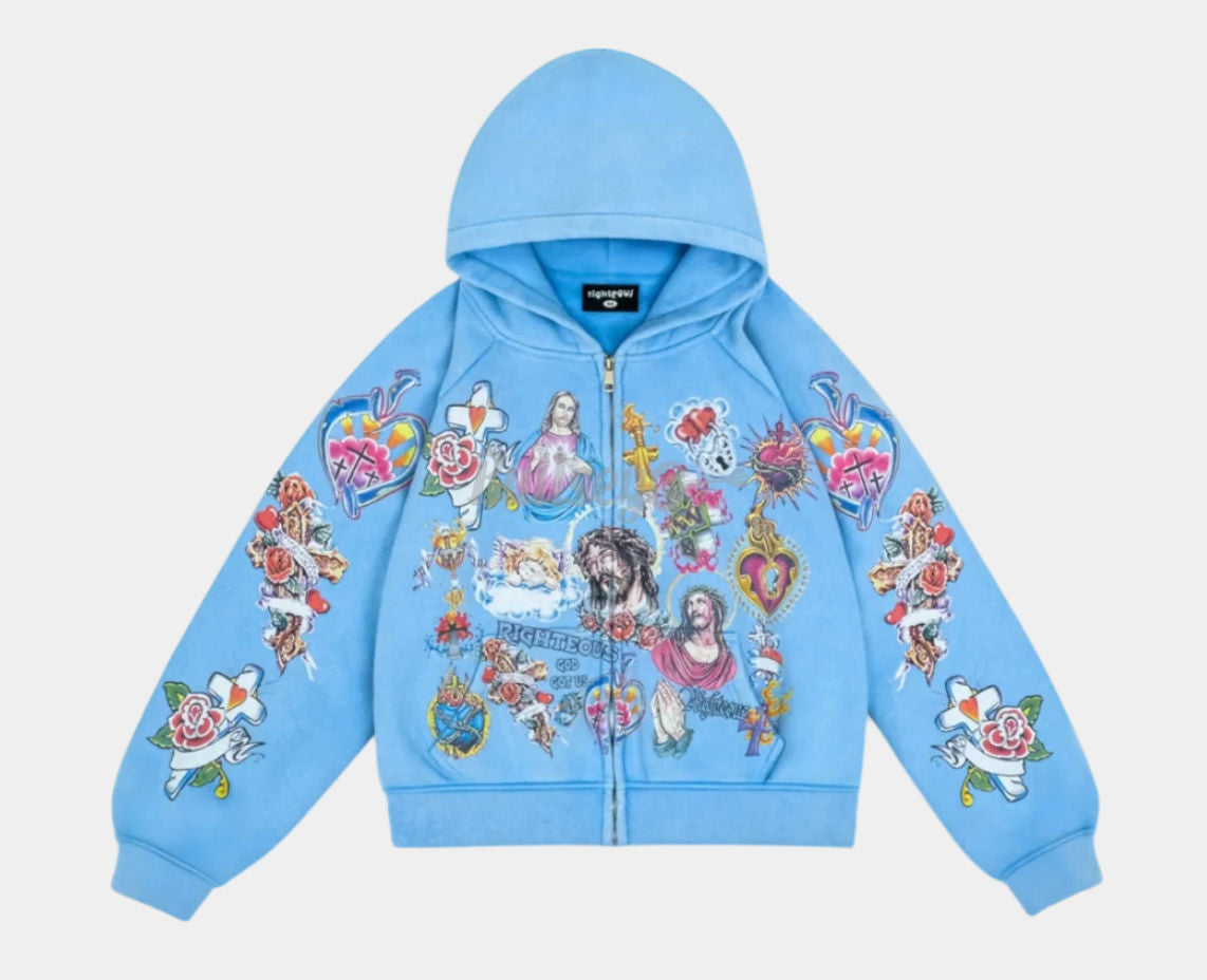 Risen King Cropped Zip Blue