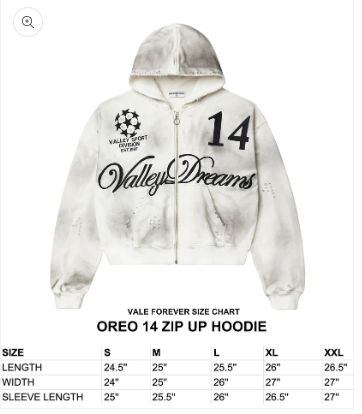 VALE FOREVER OREO 14 ZIP UP HOODIE