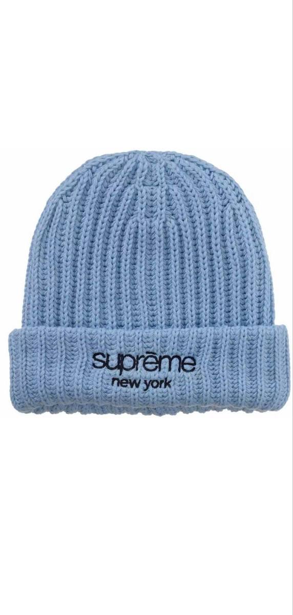 Supreme Classic Logo Chunky Ribbed Beanie FW26 Light Blue