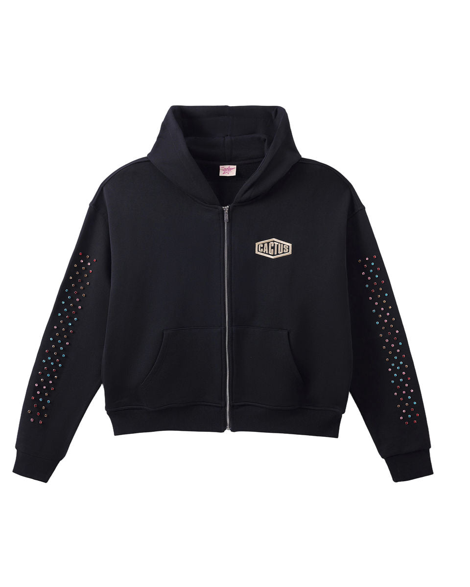 Azva Studios Crystal Cactus Zip Hoodie Black