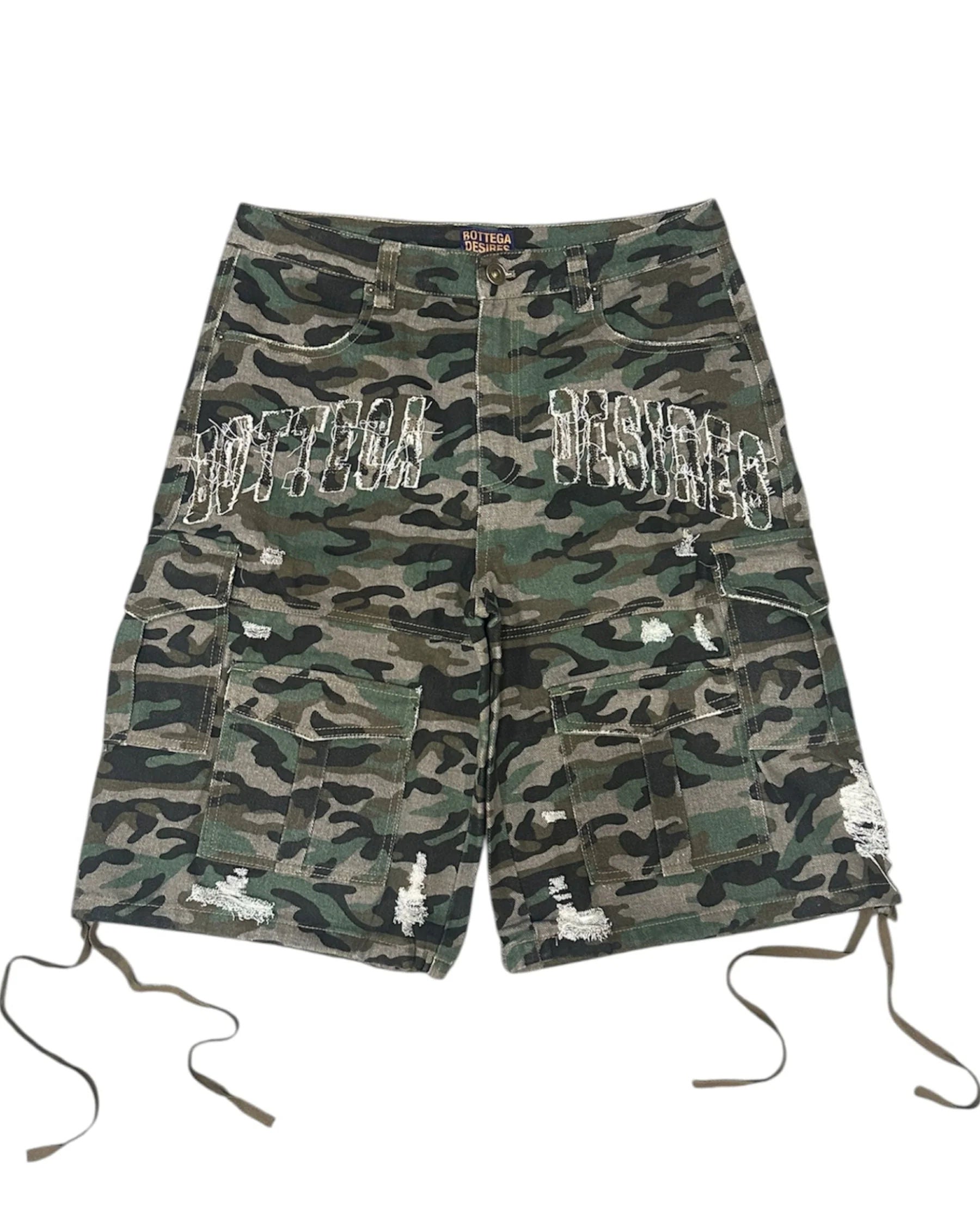 BOTTEGA DESIRES CARGO CAMO SHORTS
