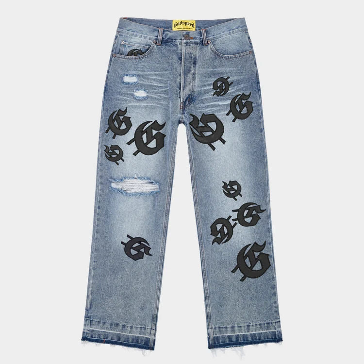 GodSpeed Scattered GS Logo Denim Blue Wash