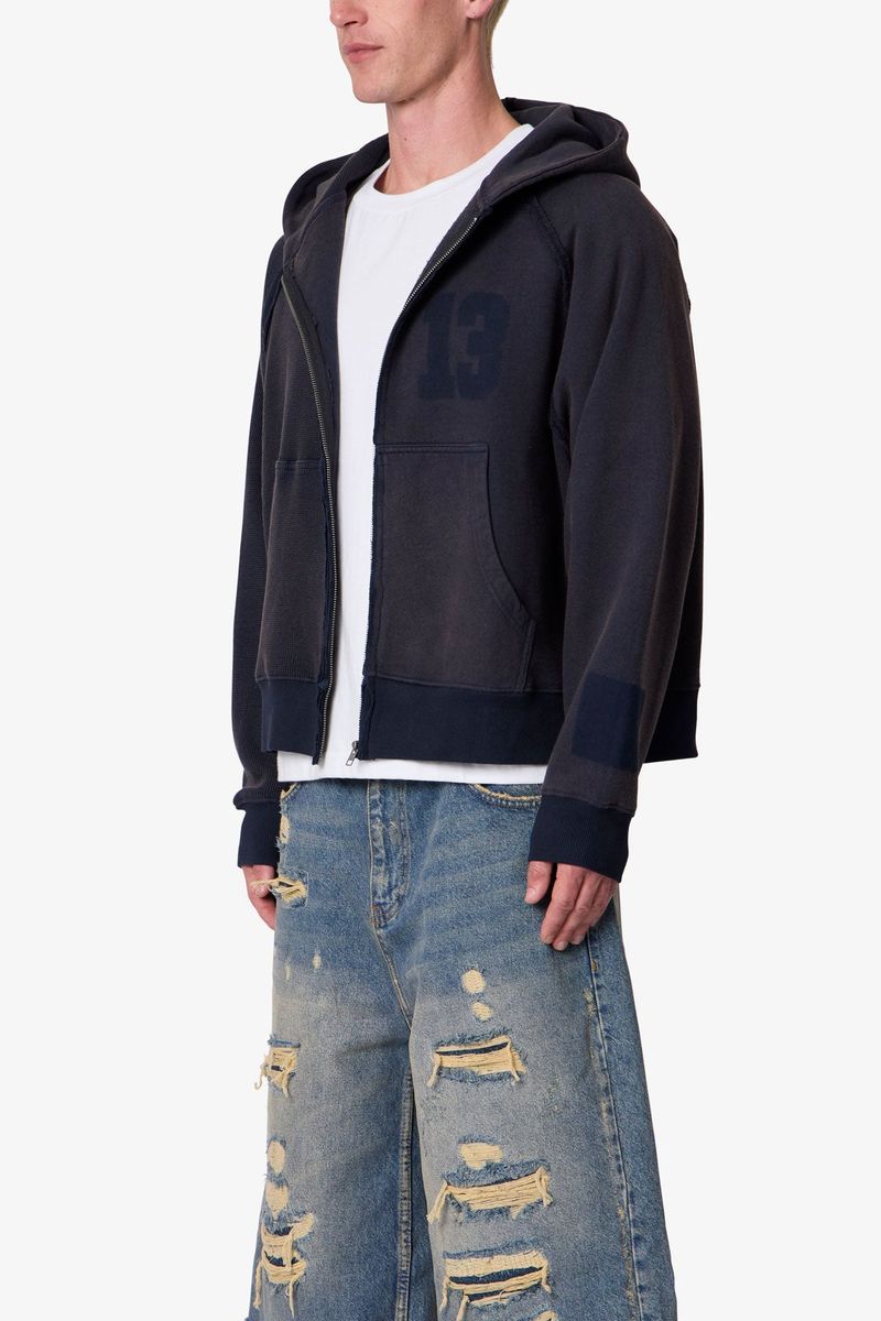 MNML Half & Half Zip Up Hoodie  Washed Black