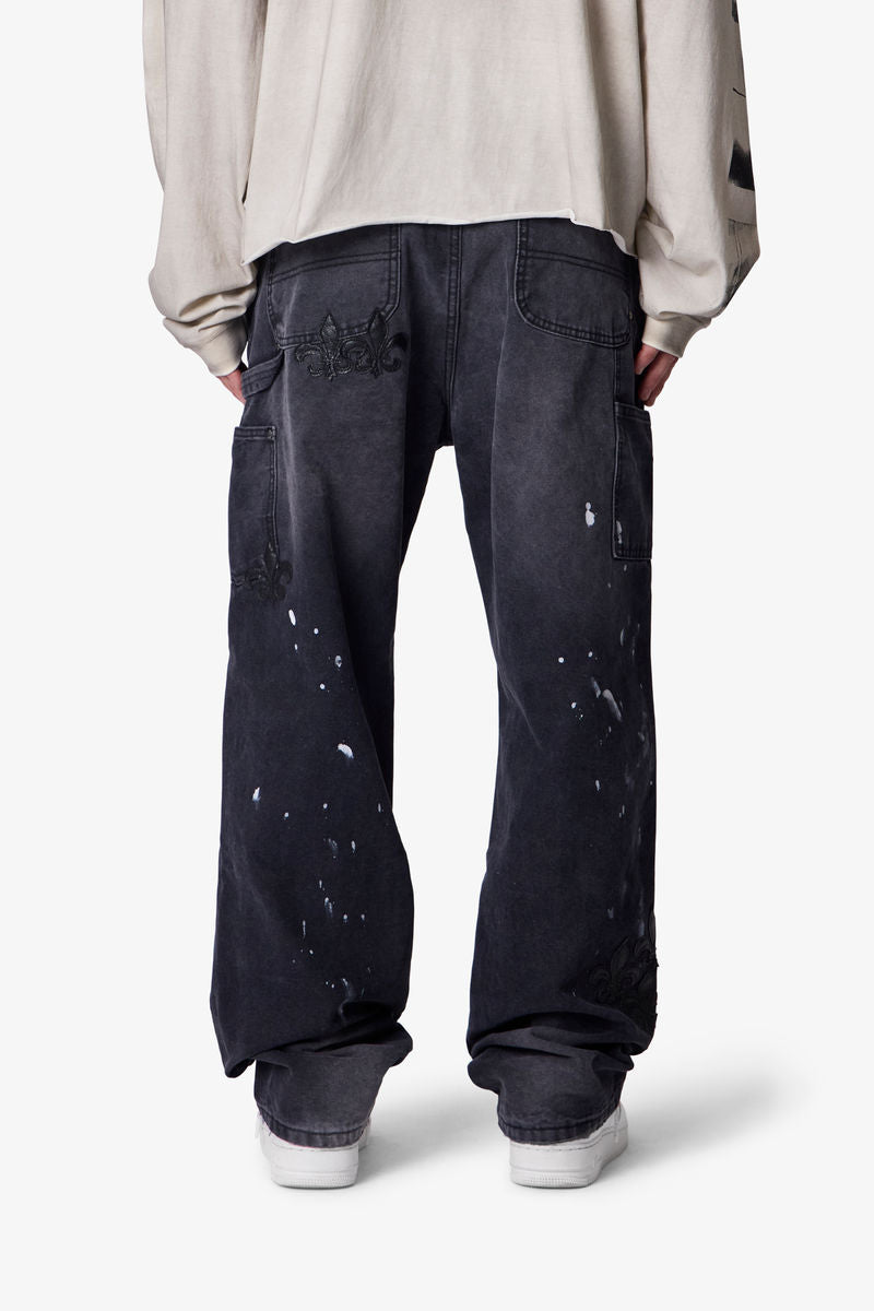 MNML Torn Fleur Double Knee Pants Washed Black