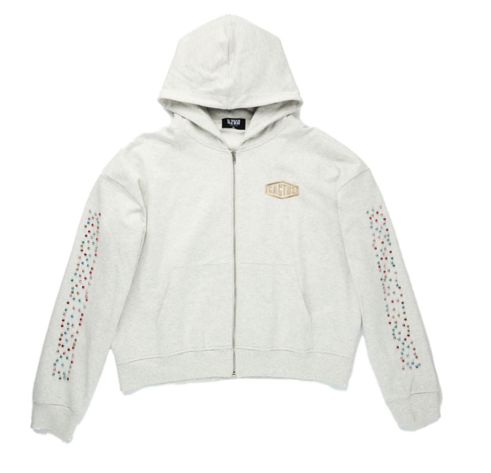 CRYSTAL CACTUS ZIP HOODIE - GREY