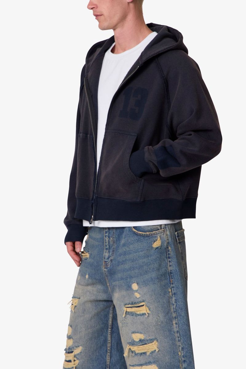 MNML Half & Half Zip Up Hoodie  Washed Black