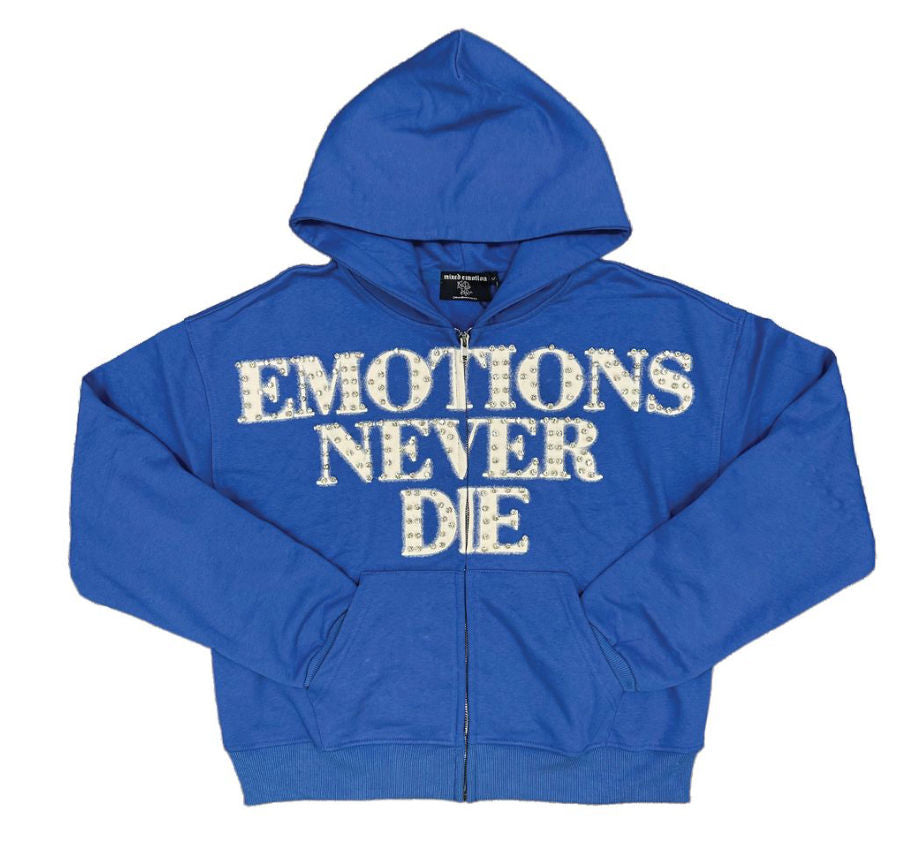 Mixed Emotion Blue "End" Rhinestone Hoodie