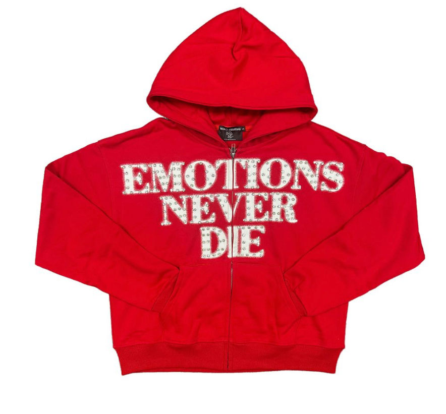 Mixed Emotion Red ‘End’ Rhinestone Hoodie