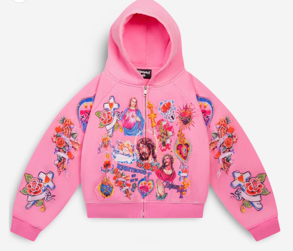 Risen King" Cropped Zip Up Pink