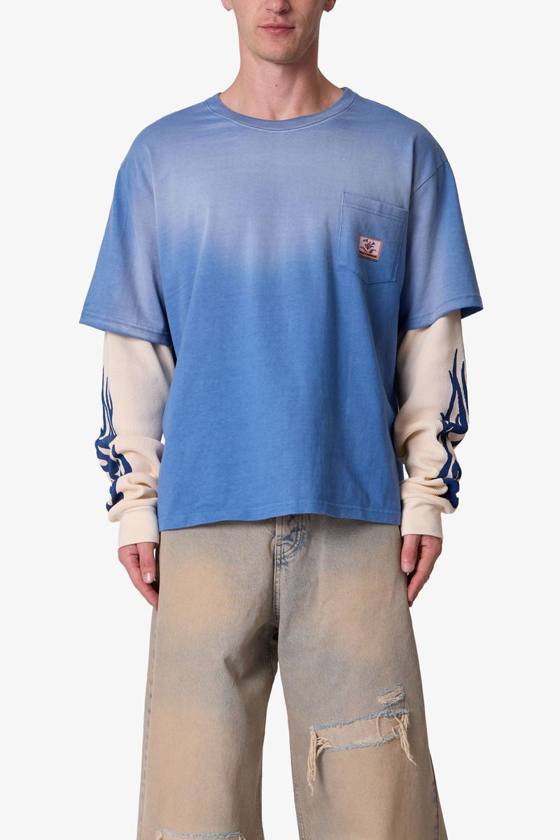 MNML Layered Flame Pocket L/S Tee Washed Blue