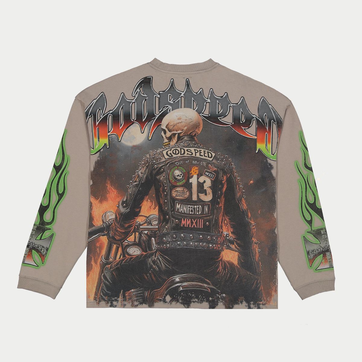GodSpeed Biker Nation T-Shirt Long Sleeve Stone Grey