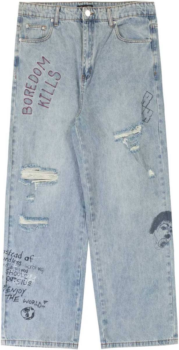 Boredom Kills Scribble Jeans Denim Wash