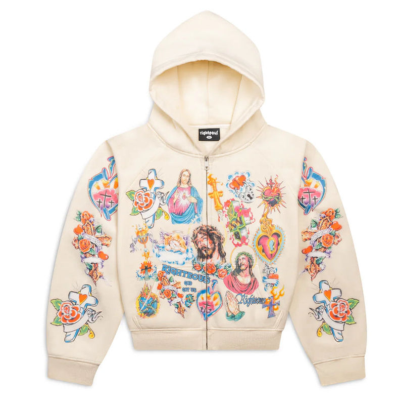Risen King Cropped Zip-Up Hoodie Cream