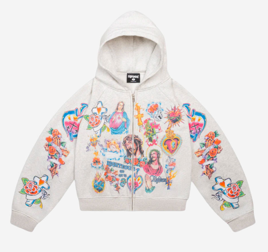 Risen King Cropped Zip Up " Grey"